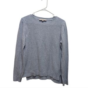 LOFT Lt Blue Gray Knit Sweater Cotton Cashmere Blend Sz M Petite Lightweight